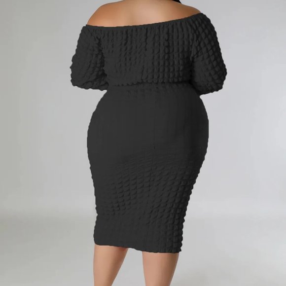 Plus Size Autumn Set One-Character Collar Solid Color Bubble Two-Piece Set - Picture 5 of 13